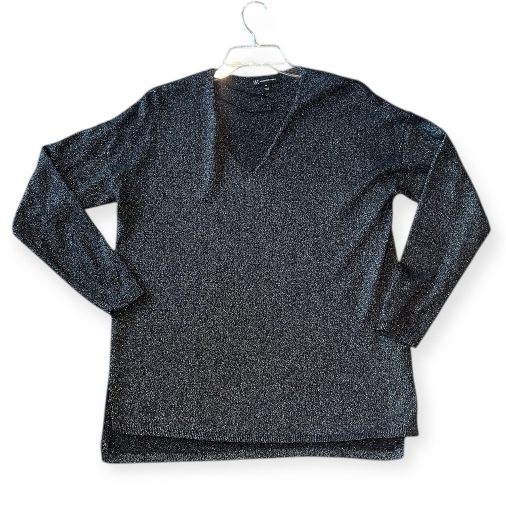 INC International Concepts Black Shine V-Neck Long-Sleeve Tunic Sweater Size M - Picture 3 of 10